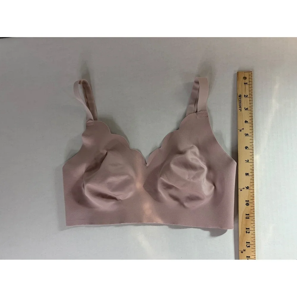 Seamless Scalloped Wireless Bralette Mauve Pink XL Adjustable Straps Comfort Bra